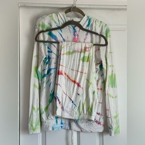 Blumin Size Small Soft 2 Piece White Rainbow Tie Dye Hoodie Pant Set